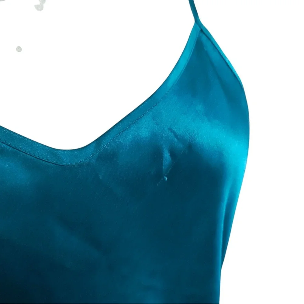 Vintage Victoria's Secret Gold Label Teal Blue Satin Slip Dress Small V-Neck 90s